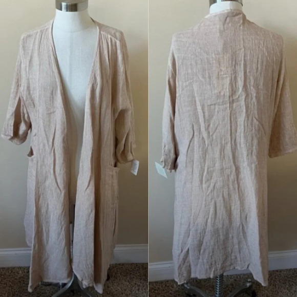 New! Suzy D Linen Open Duster Long Cardigan in Blush Pink 17928 - Picture 1 of 11